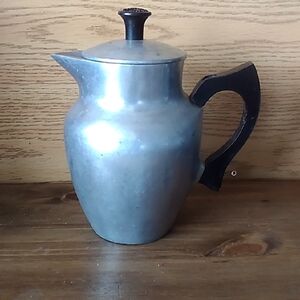 Vintage Silver Metal Pitcher with Black Handle